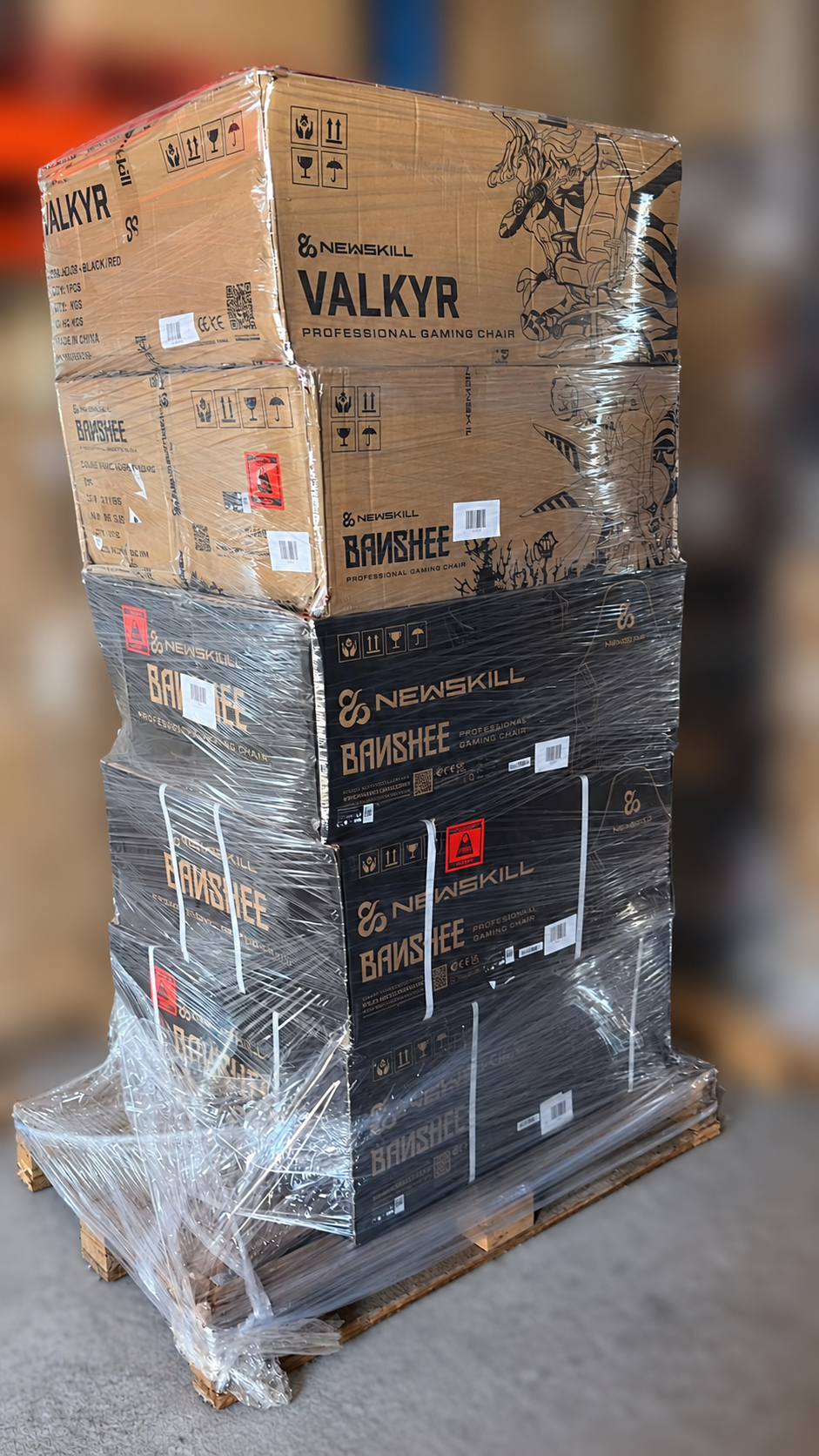 Palé de productos gaming. Imagen orientativa; consultar el listado real del producto.